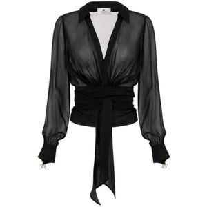 Elisabetta Franchi, Dames, Blouses & Shirts, Zwart, Maat: S Voile,
