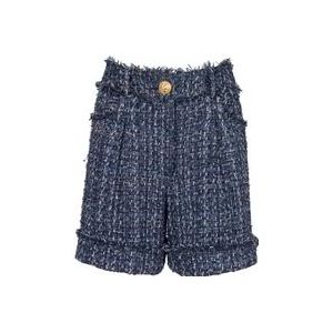 Balmain Tweed High-Waisted Shorts , Blue , Dames , Maat: 2XS