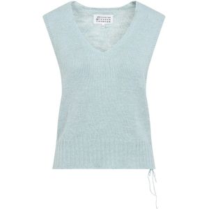 Maison Margiela - Hennep Gebreid Vest - Blauw - Mouwloos - V-hals