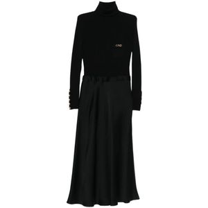 Elisabetta Franchi, Dames, Jurken, Zwart, Maat: 2XL Satijn,