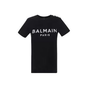 Balmain Zwart Katoenen Logo T-Shirt , Black , Dames , Maat: XS