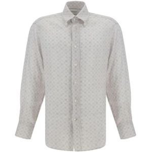 Brunello Cucinelli, Heren, Overhemden, Grijs, Maat: L Linnen,