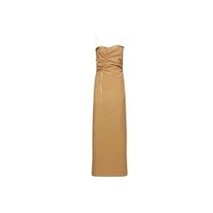 Jacquemus Lange katoenen jurk met gedrapeerde vierkante halslijn , Brown , Dames , Maat: XS