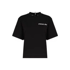 Moncler Zwarte katoenen T-shirts en Polos , Black , Dames , Maat: S