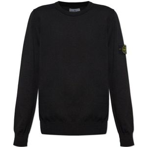 Stone Island - Herensweater - Zwart - Katoen - Logopatch