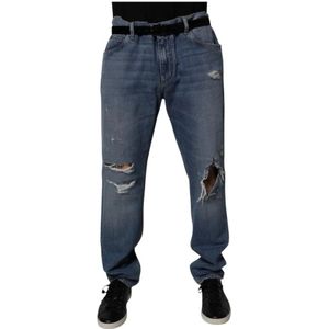 Dolce & Gabbana - Tattered Straight Denim Jeans - Blauw