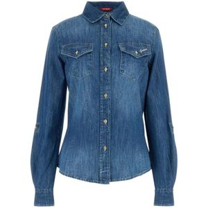 Guess, Dames, Blouses & Shirts, Blauw, Maat: XS Denim,
