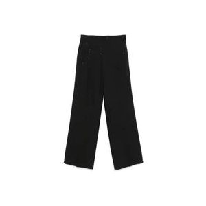 Twinset Zwarte Rechte Pijp Broek Met Paillet Streep , Black , Dames , Maat: S