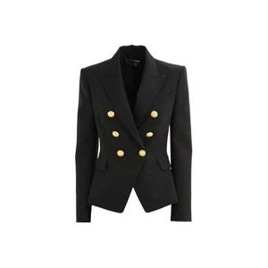 Balmain Wollen Blazer met Peak Revers , Black , Dames , Maat: S