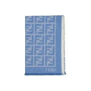 Fendi Vierkante Sjaal met Franje Randen , Blue , Dames , Maat: ONE Size