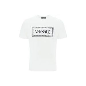 Versace Geborduurd Logo T-Shirt , White , Heren , Maat: S