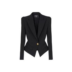 Balmain Slim-fit jasje van katoenen grain de poudre , Black , Dames , Maat: M