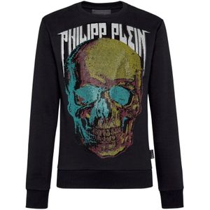 Skull - Sweatshirt - Zwart - Katoenen Fleece - Schedelprint met Strass