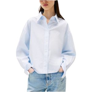 Tommy Jeans, Dames, Blouses & Shirts, Blauw, Maat: XS Katoen,