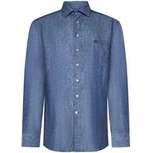 Etro, Heren, Overhemden, Blauw, Maat: L Linnen,