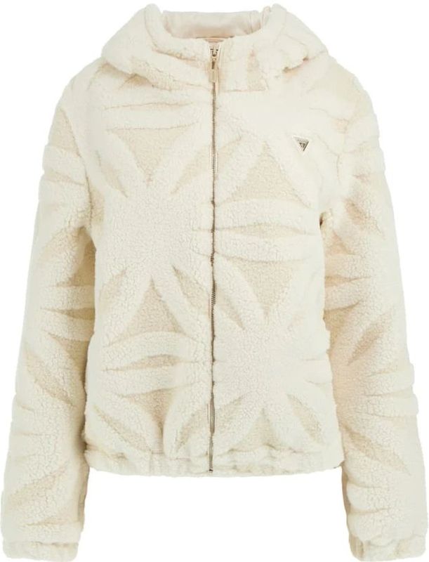 Guess - Jacquard Sherpa Coat - Winterjas - Wit - Capuchon - Volledige Ritssluiting