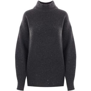 Brunello Cucinelli, Dames, Truien, Zwart, Maat: M Wol,