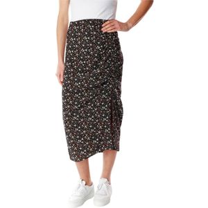 Pepe Jeans - Midi Rok - Veelkleurig - Met Bloemenpatroon - Zwarte Achtergrond