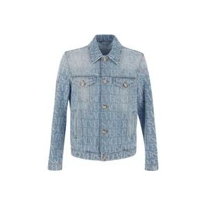 Versace Logo Laser Print Denim Jack , Blue , Heren , Maat: L