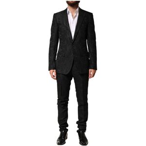 Dolce & Gabbana, Heren, Pakken, Zwart, Maat: S Brokaat,