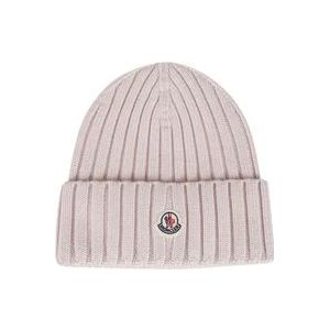 Moncler Lichtroze Tricot Beanie , Pink , Dames , Maat: ONE Size