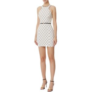 Elisabetta Franchi - A-lijn Jurk - Ivory - Stretch Crêpe - Diamantpatroon