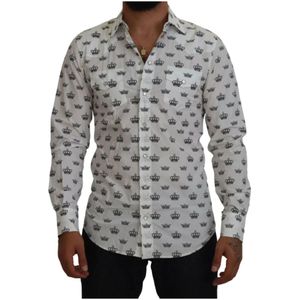 DOLCE & GABBANA - Dress Shirt - Wit - Slim Fit - Katoen - Crown Print