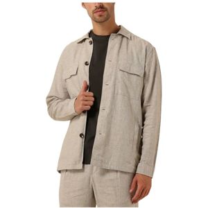 Profuomo, Heren, Overhemden, Beige, Maat: L Linnen,