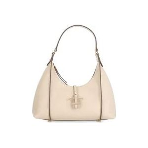 Tod's Beige Leren Schoudertas Metallic Logo , Beige , Dames , Maat: ONE Size