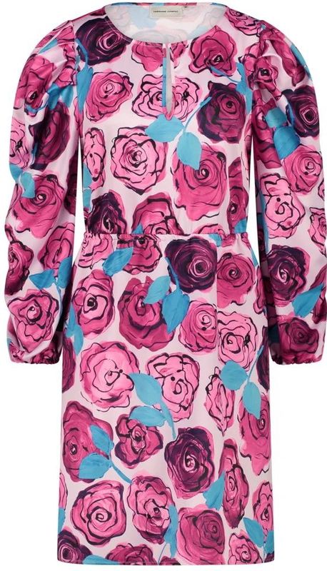 Jurk - Roze - 100% Gerecycled Polyester - Lange Mouwen - All-Over Rozenprint