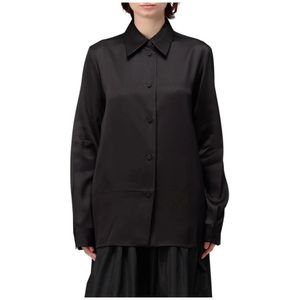Jil Sander - Zijden Satijnen Blouse Shirt - Zwart - Lange Mouwen