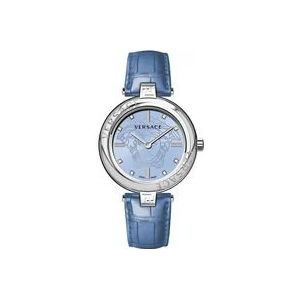 Versace Nieuwe Dame Leren Band Horloge , Blue , Heren , Maat: ONE Size
