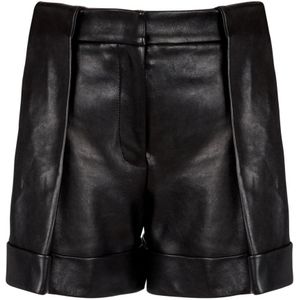 Balmain Geplooide lamsleren shorts , Black , Dames , Maat: 2XS