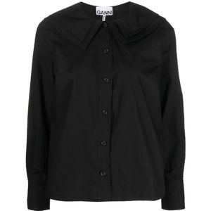 Ganni, Dames, Blouses & Shirts, Zwart, Maat: S Katoen,