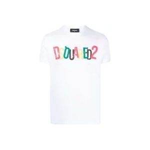 Dsquared2 Multicolor Logo Print T-Shirt , White , Heren , Maat: S