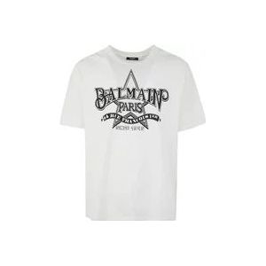 Balmain Sterrenprint T-shirt Rechte pasvorm , White , Heren , Maat: M