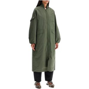 Ganni Technische Seersucker Trenchcoat , Green , Dames , Maat: S/M