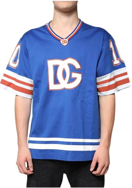 Dolce & Gabbana - Short Sleeve V-Neck T-shirt - Blauw - T-shirts