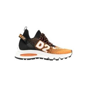 Dsquared2 Verbrand Oranje Blad Print Sneakers , Orange , Heren , Maat: 41 1/2 EU