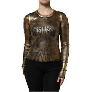 Dolce & Gabbana - Pullover - Goud - 100% Authentiek - Ronde Hals - Lange Mouwen