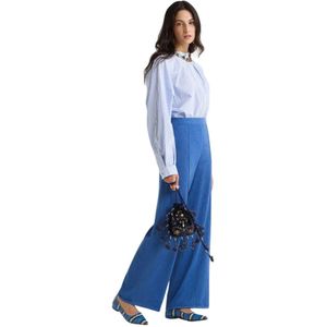 Maliparmi, Dames, Broeken, Blauw, Maat: XS Viscose,