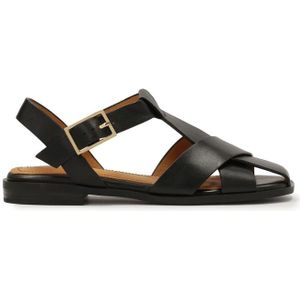 Kazar - Zwarte Leren Sandalen - Dames - Met Kruisende Bandjes