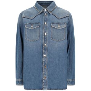 Valentino Garavani, Heren, Overhemden, Blauw, Maat: L Denim,