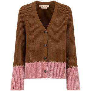 Marni - V Neck Bicolor - Cardigan - Bruin - Jomfruwol