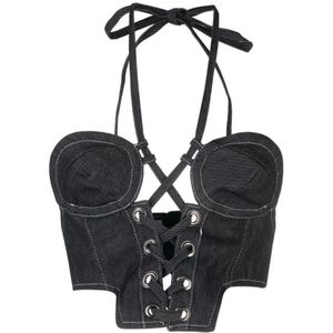 Julfer, Dames, Tops, Zwart, Maat: 2XS Katoen,