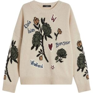 Max Mara - Pavidi - Gebreide Trui - Beige - Ronde Hals - Scheerwol