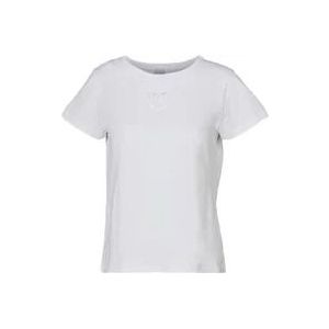 Pinko Geborduurd Logo Jersey T-shirt , White , Dames , Maat: S