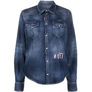 Dsquared2, Dames, Blouses & Shirts, Blauw, Maat: S Katoen,