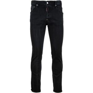 Dsquared2 Herenknoopjeans met leren patch , Black , Heren , Maat: XL