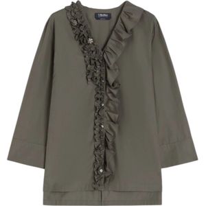 Max Mara, Dames, Blouses & Shirts, Grijs, Maat: S Katoen,